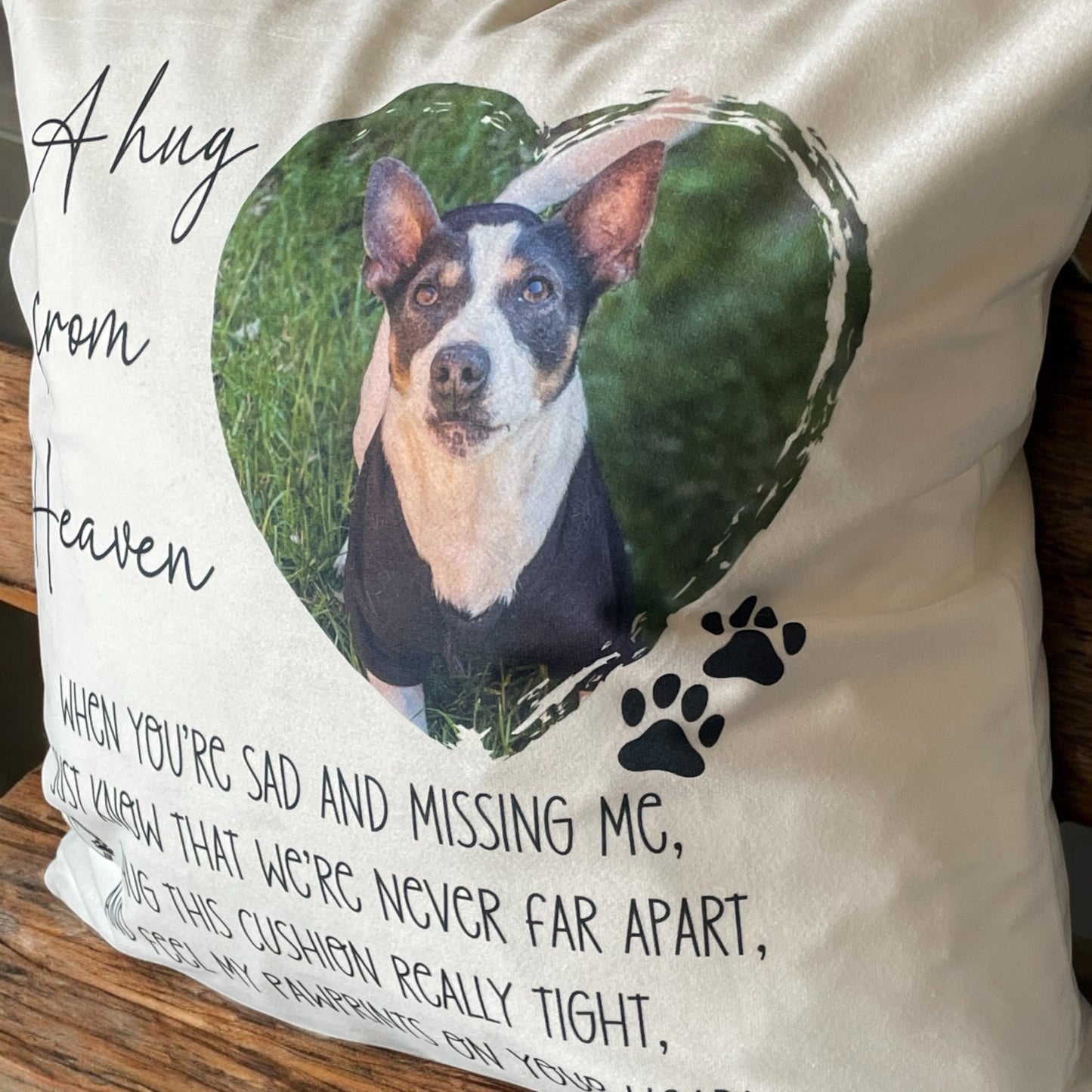 A Hug From Heaven Pet Photo Memorial Cushion | Dog Cat Memorial Gift