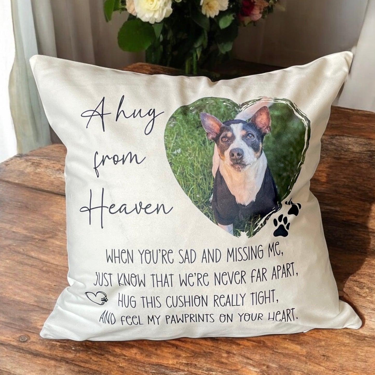 A Hug From Heaven Pet Photo Memorial Cushion | Dog Cat Memorial Gift