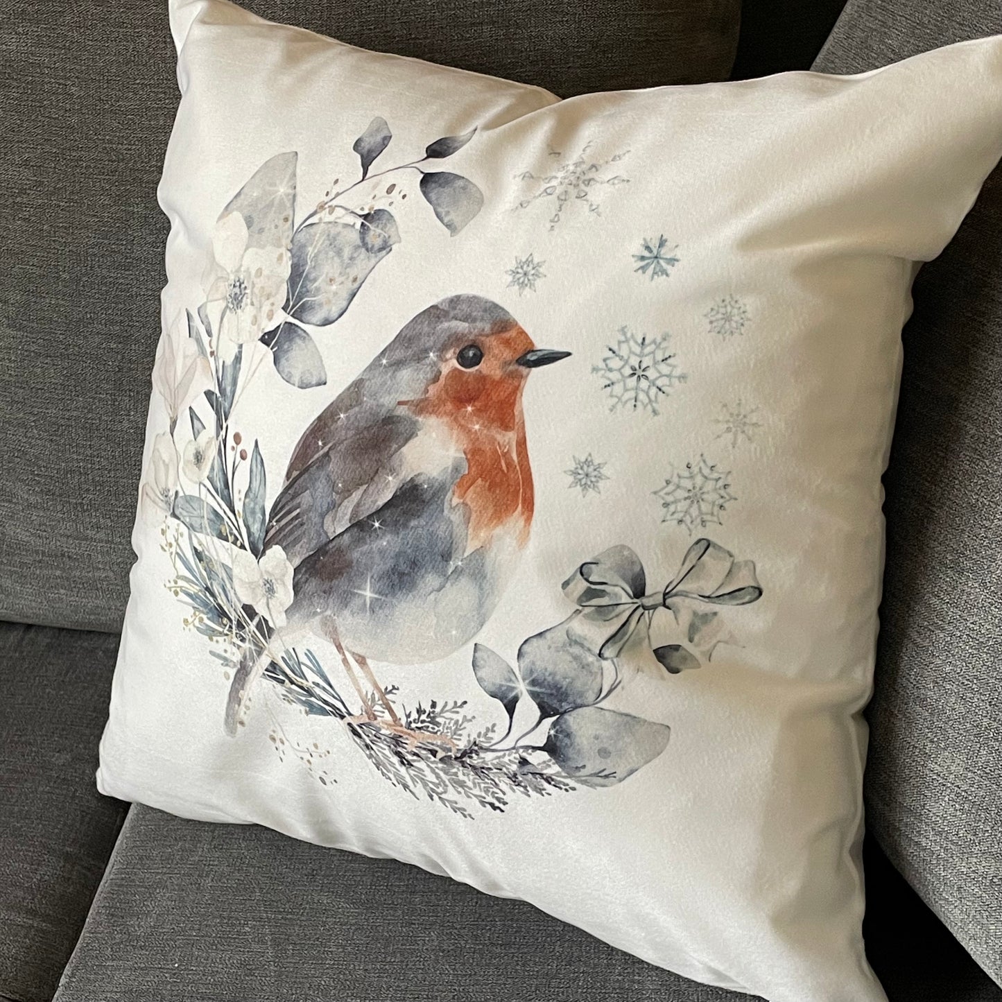 Winter Robin Wreath Cushion