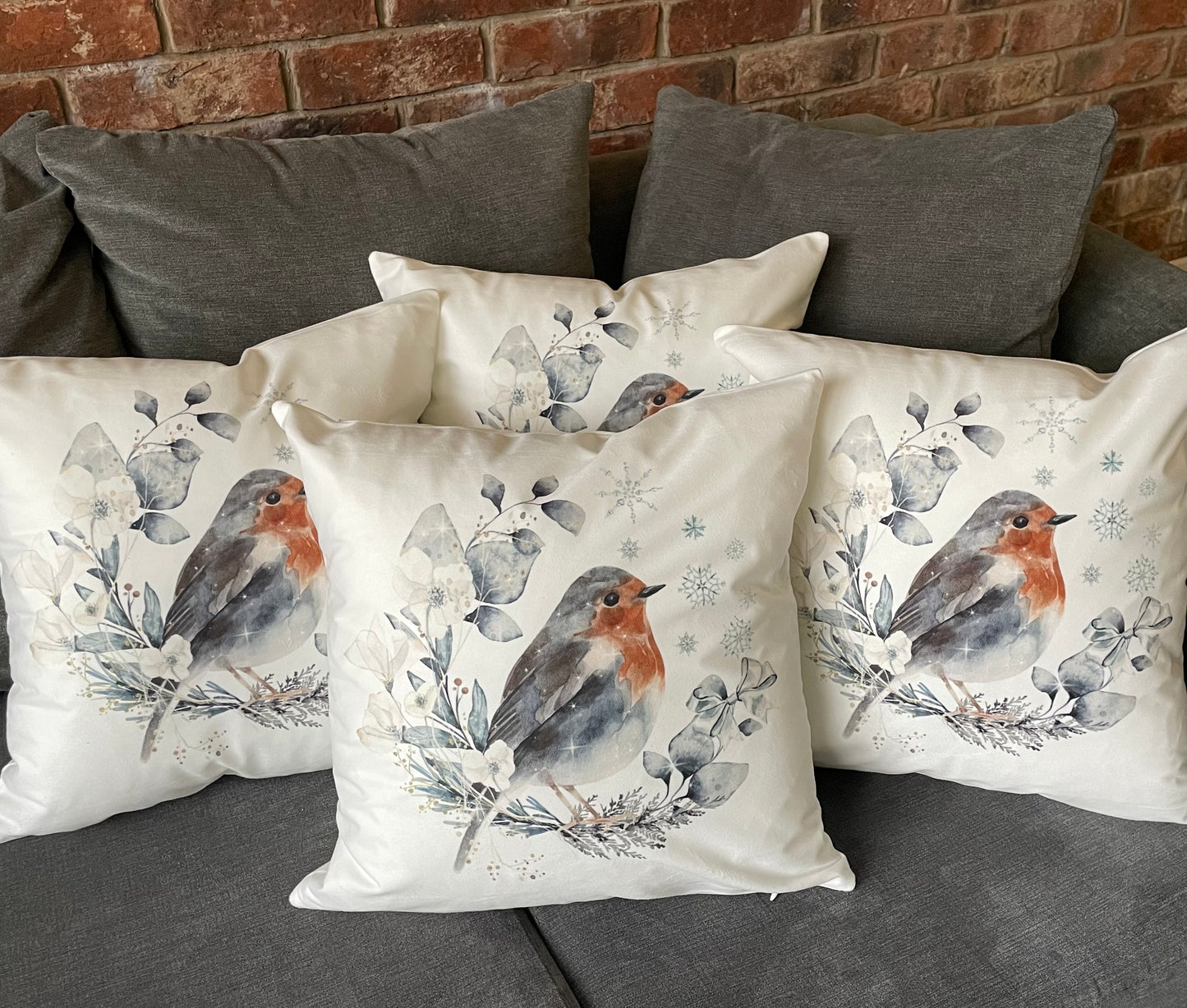 Winter Robin Wreath Cushion