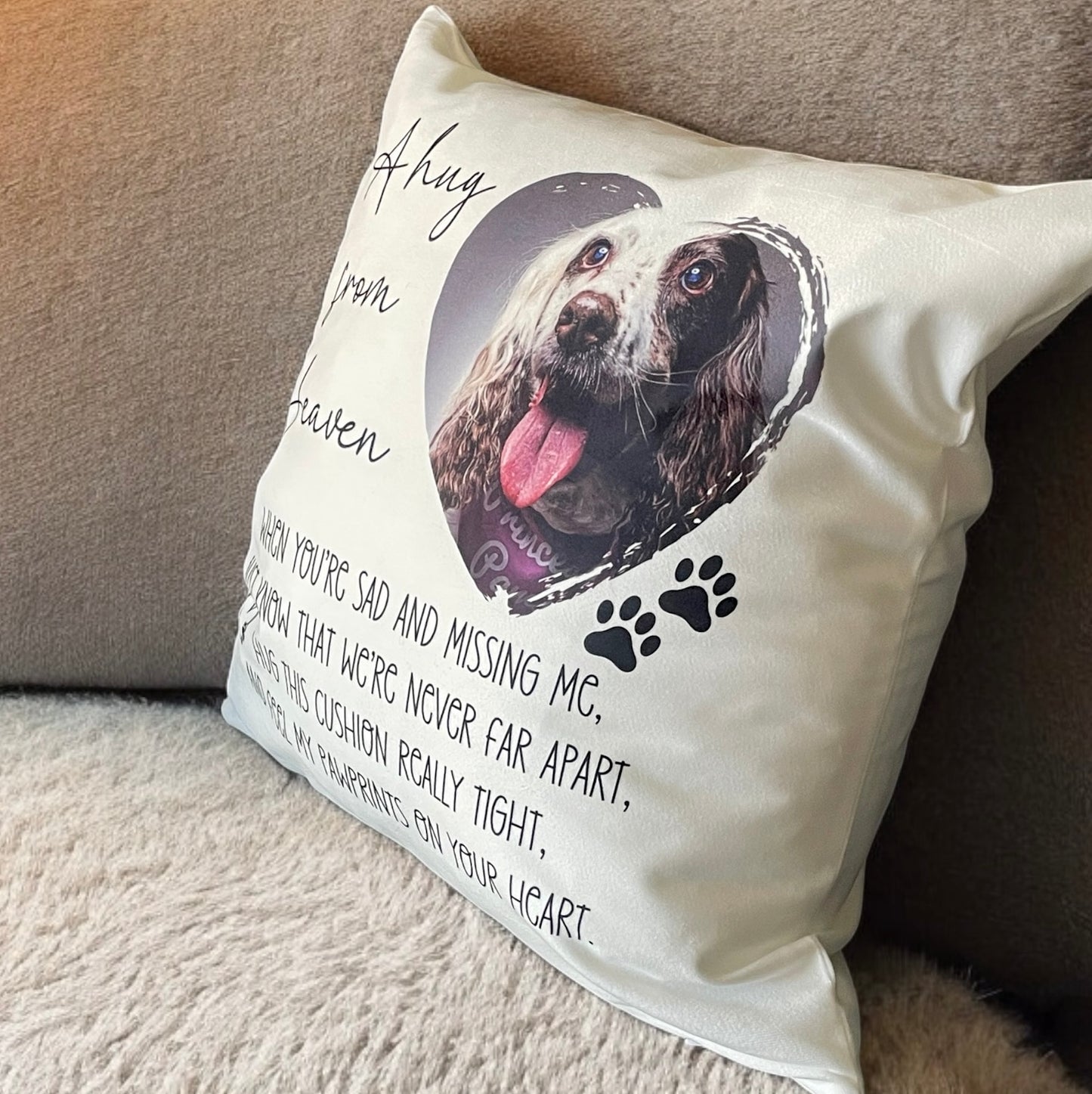 A Hug From Heaven Pet Photo Memorial Cushion | Dog Cat Memorial Gift