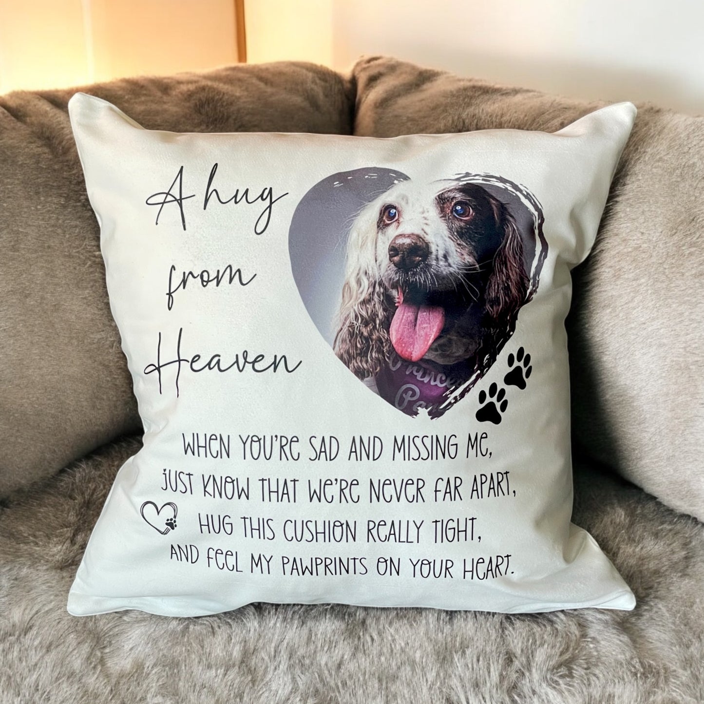 A Hug From Heaven Pet Photo Memorial Cushion | Dog Cat Memorial Gift
