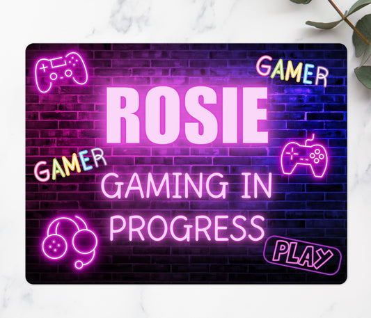 Gaming In Progress Sign Pink