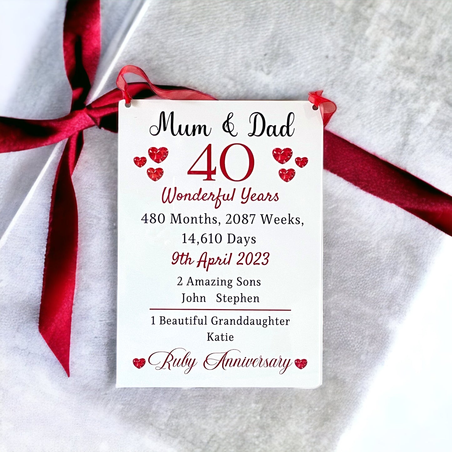 Ruby Wedding Anniversary Gift | 40th Anniversary Plaque