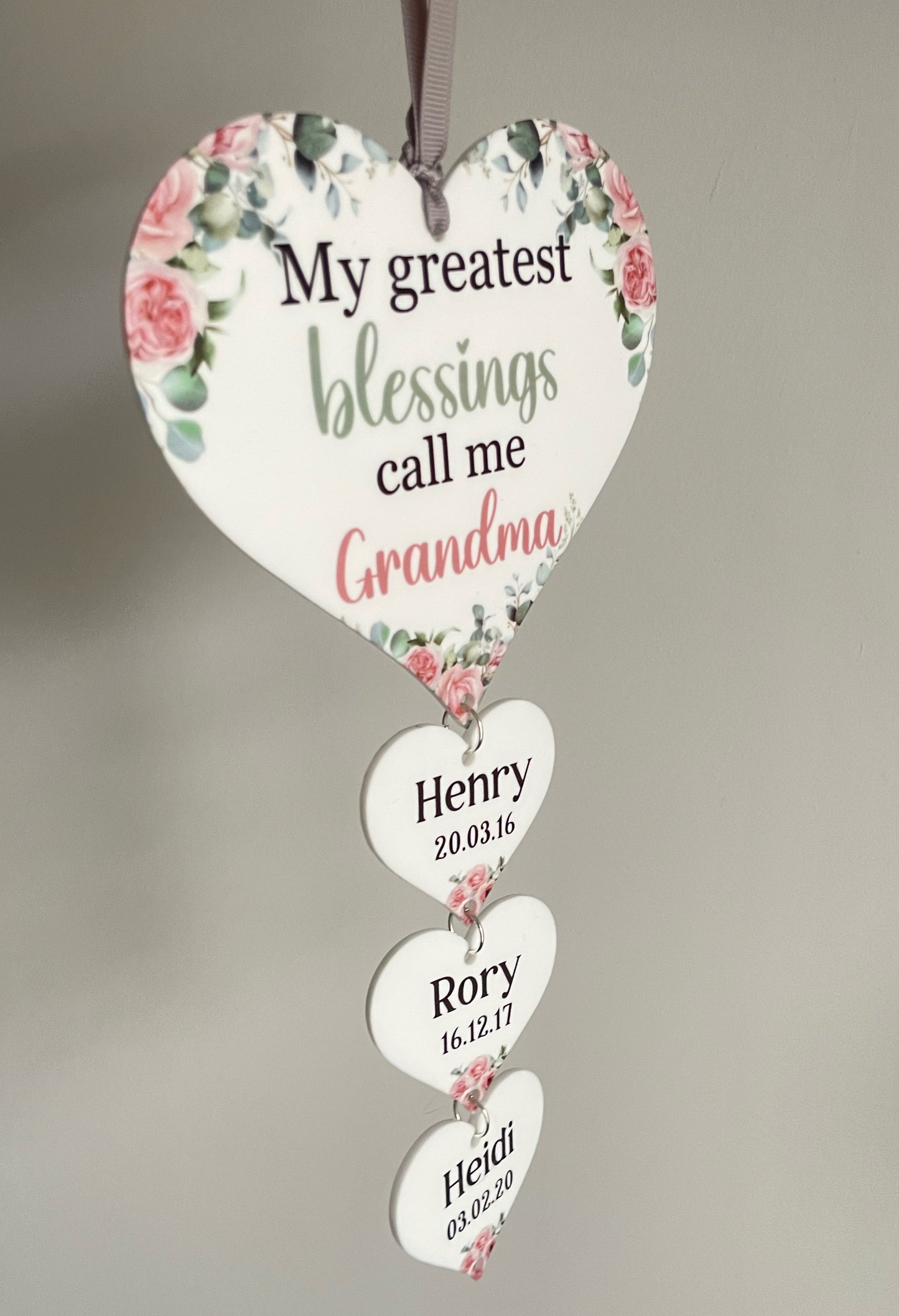 Greatest Blessings Floral Personalised Hanging Heart Plaque