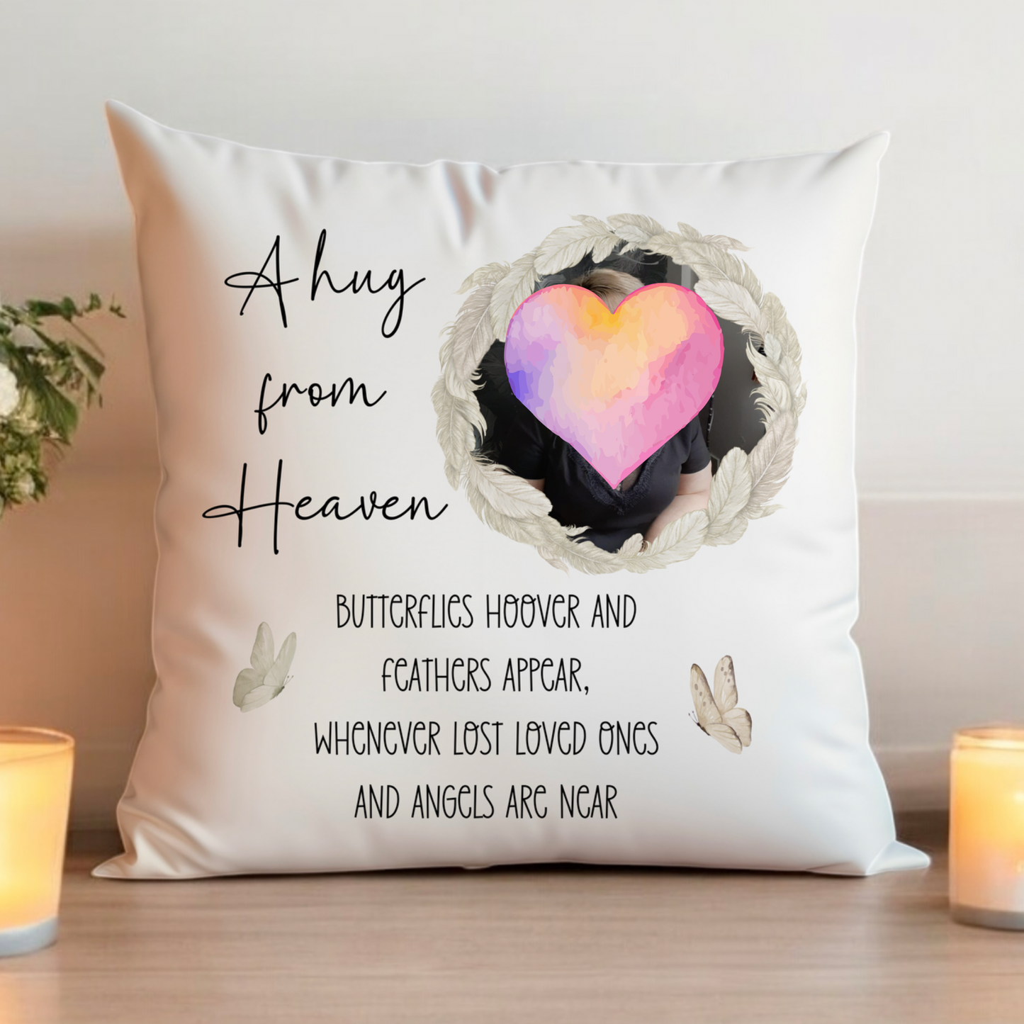 A Hug From Heaven Feather Photo Cushion | Memorial Cushion Gift