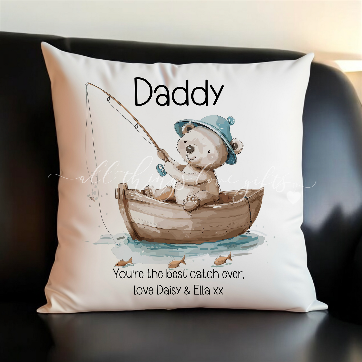 Fishing Bear Personalised Cushion | Grandad Fishing Gift