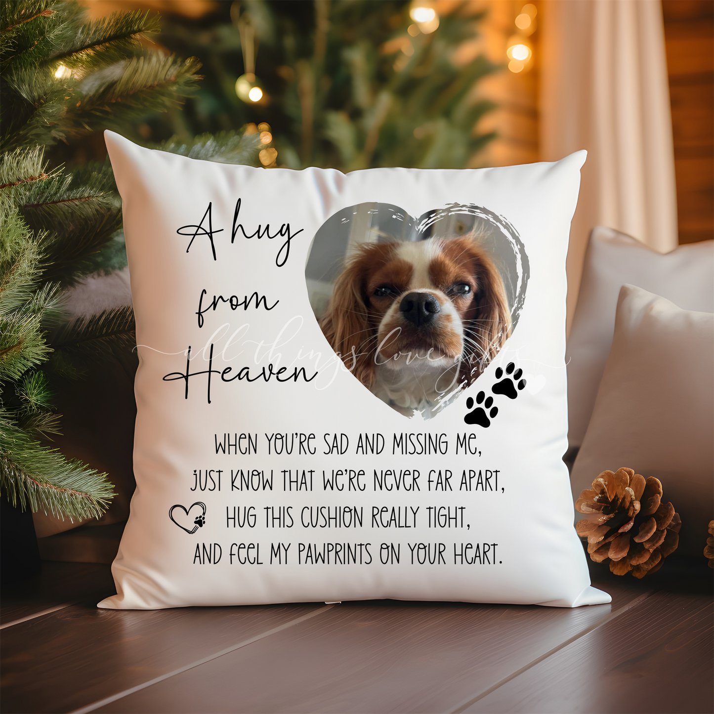 A Hug From Heaven Pet Photo Memorial Cushion | Dog Cat Memorial Gift