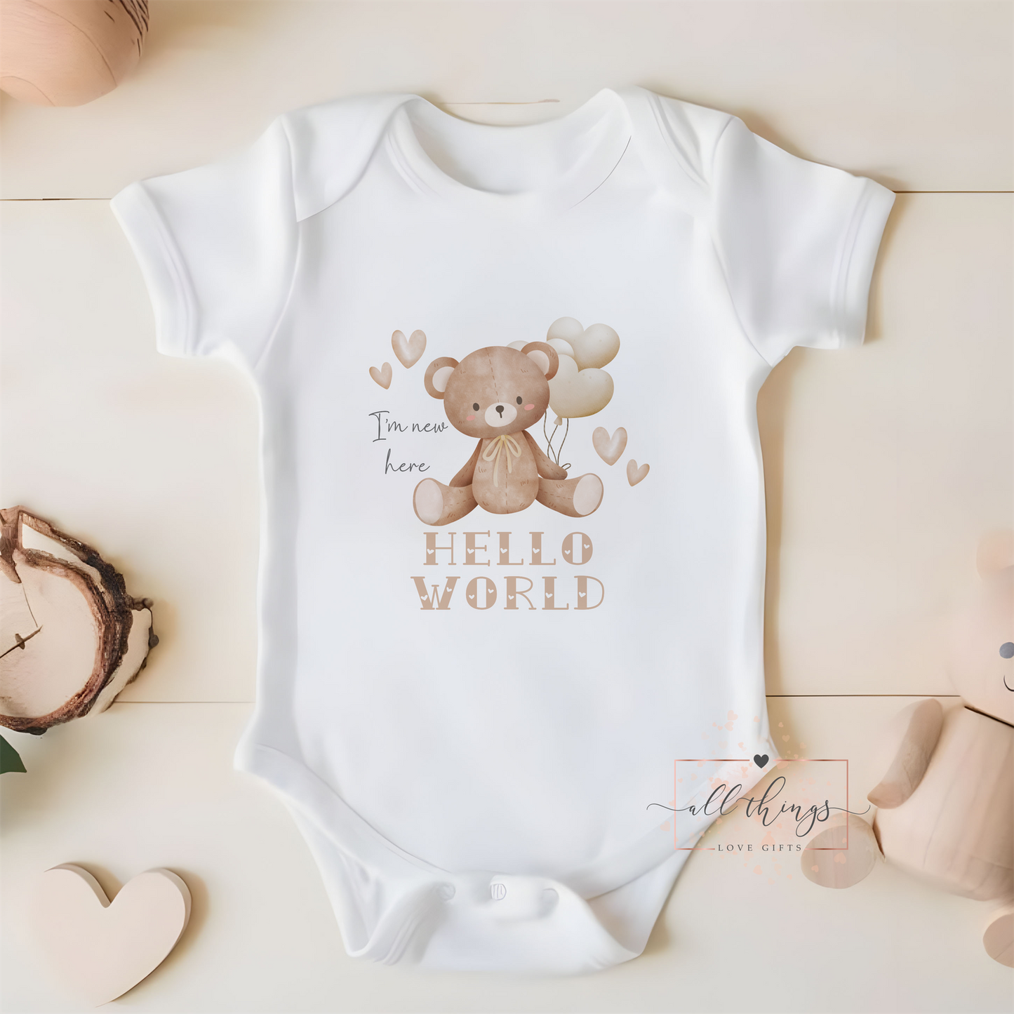 New Baby Vest. Hello World Baby Arrival Vest.