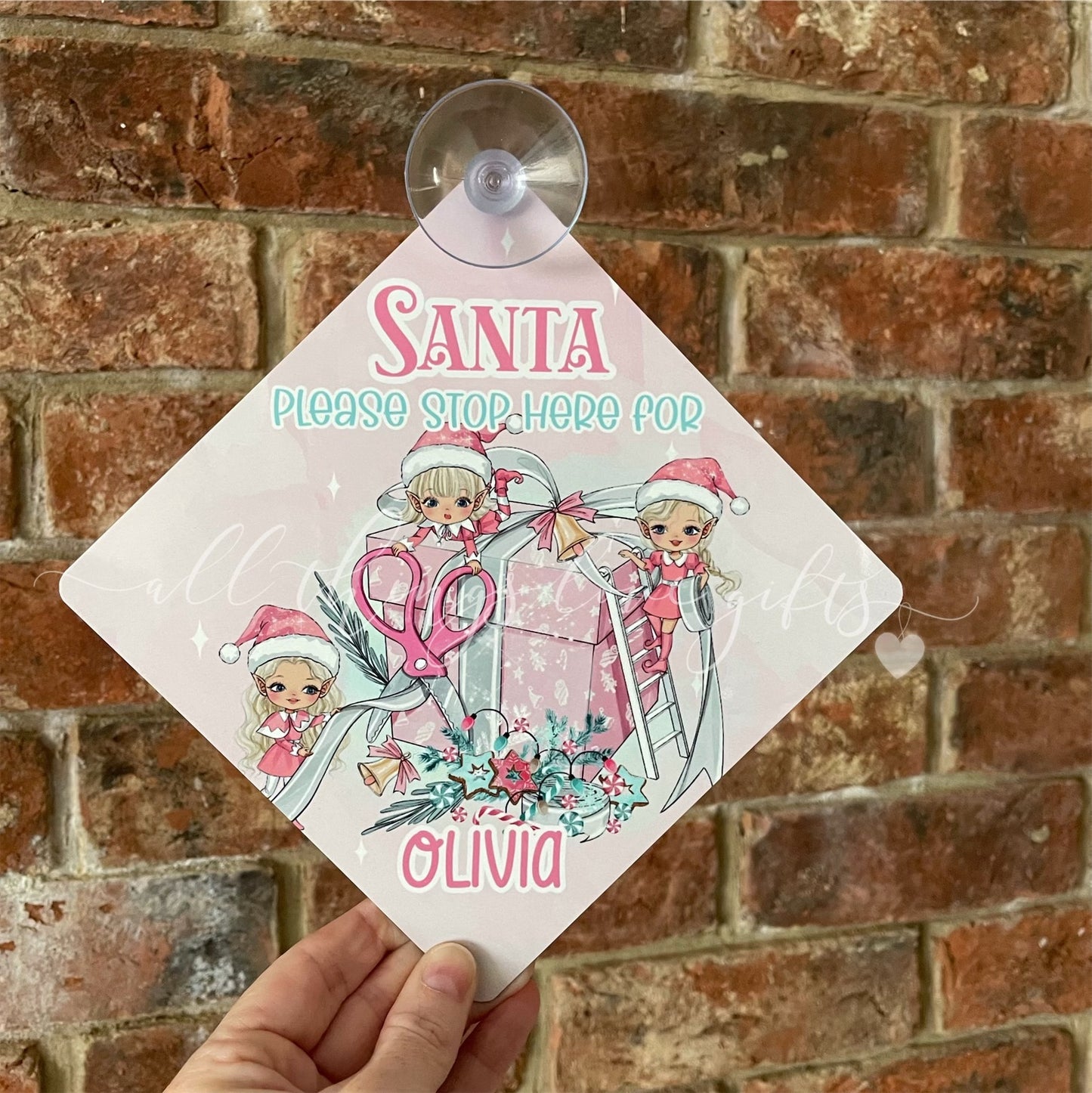 Christmas Elf Girl Santa Stop Here Sign