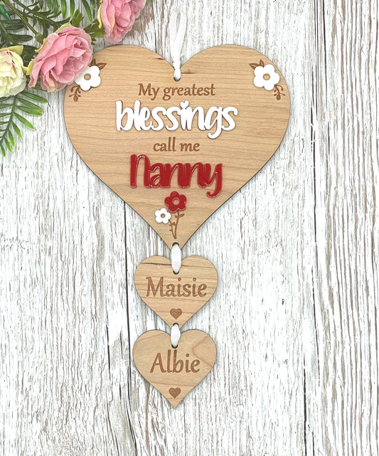 My Greatest Blessings Personalised Hanging Heart Plaque