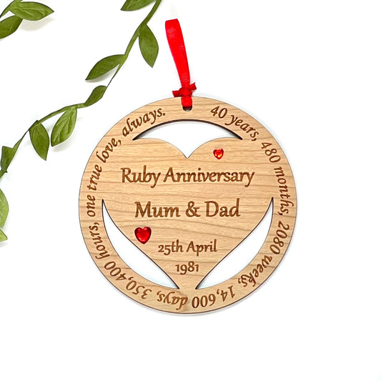 Ruby Wedding Anniversary Gift Wooden Hanging Plaque