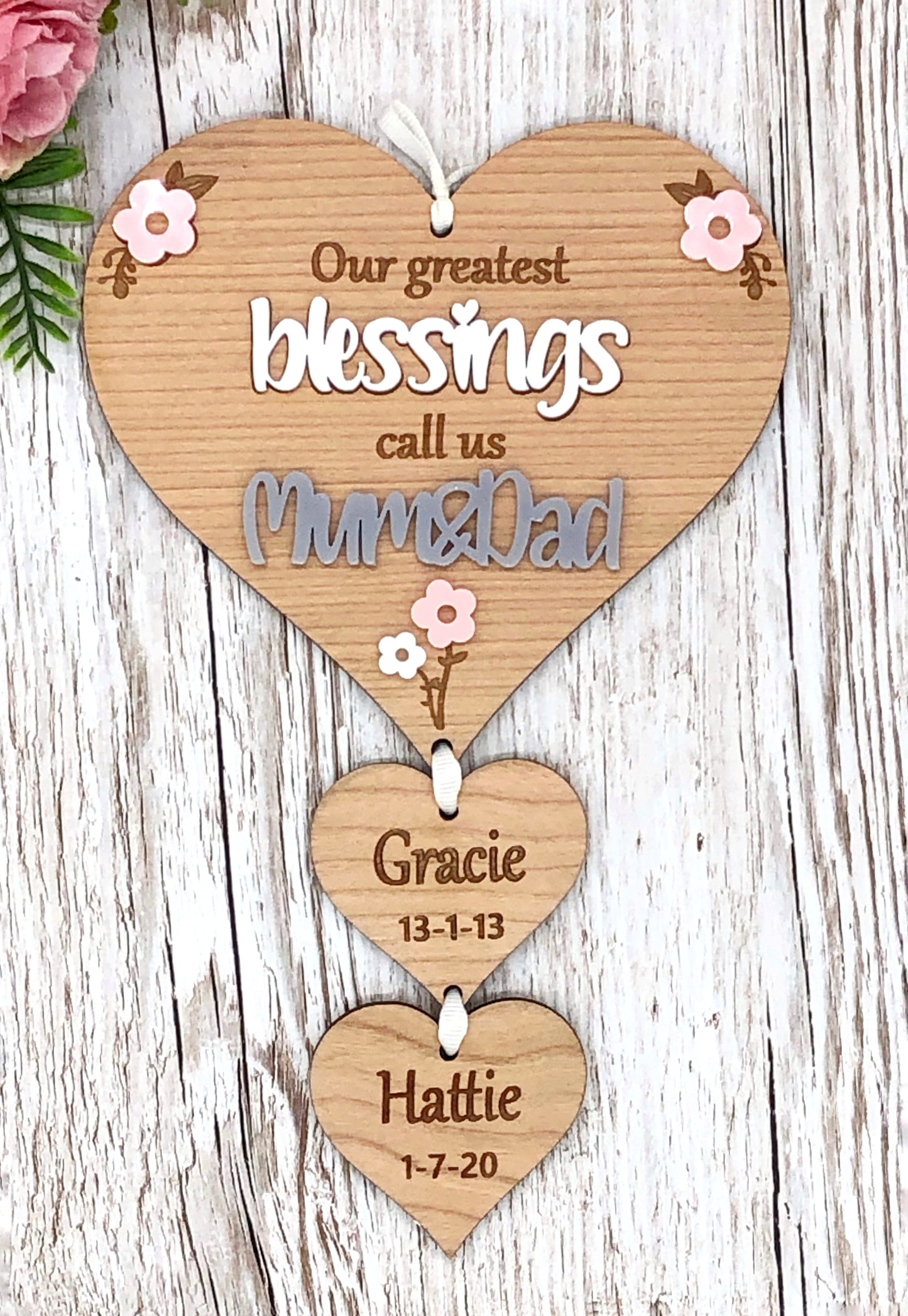 Grandparent Gift | My Greatest Blessings Hanging Heart Plaque