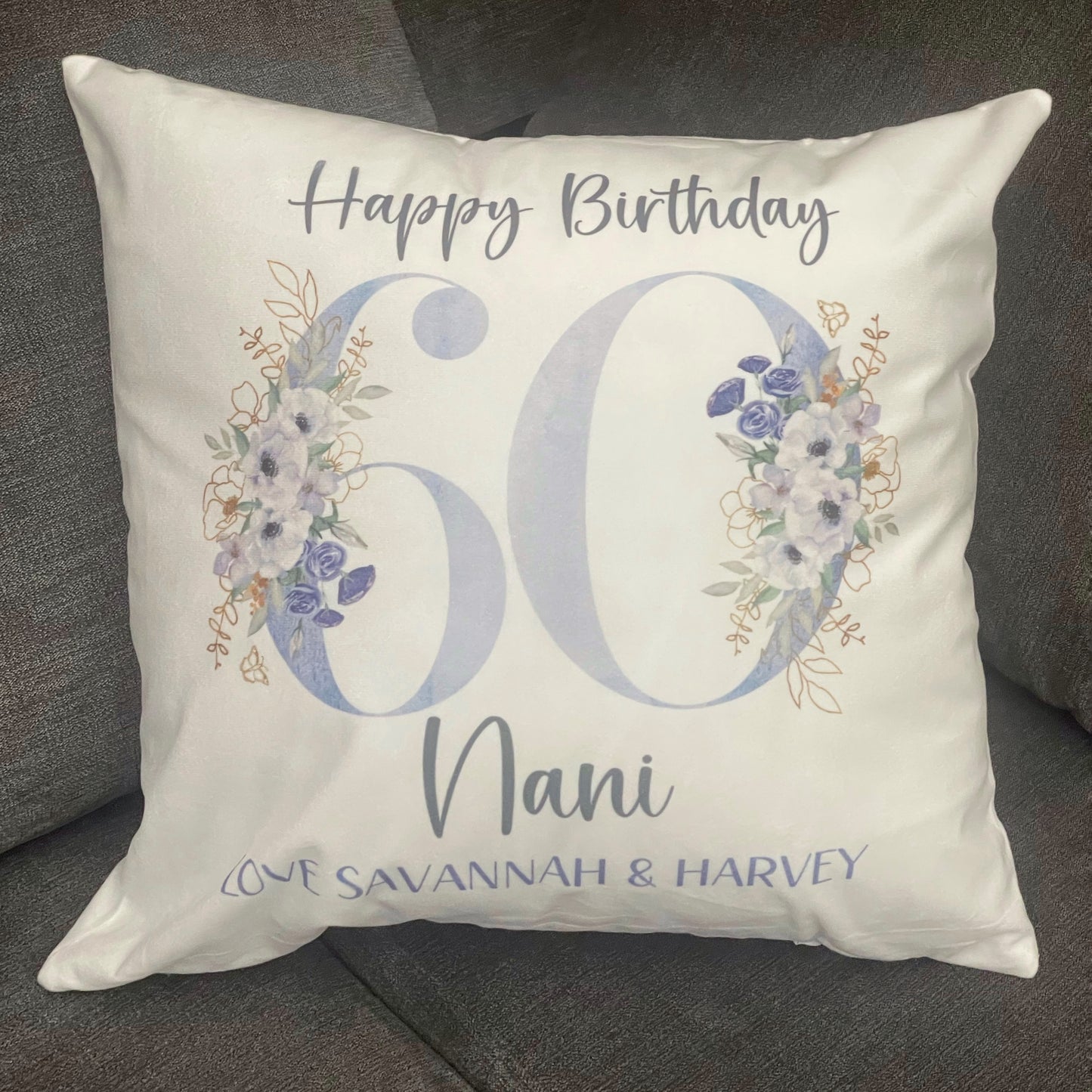 60th Birthday Personalised Cushion | Any Age Floral Number Cushion