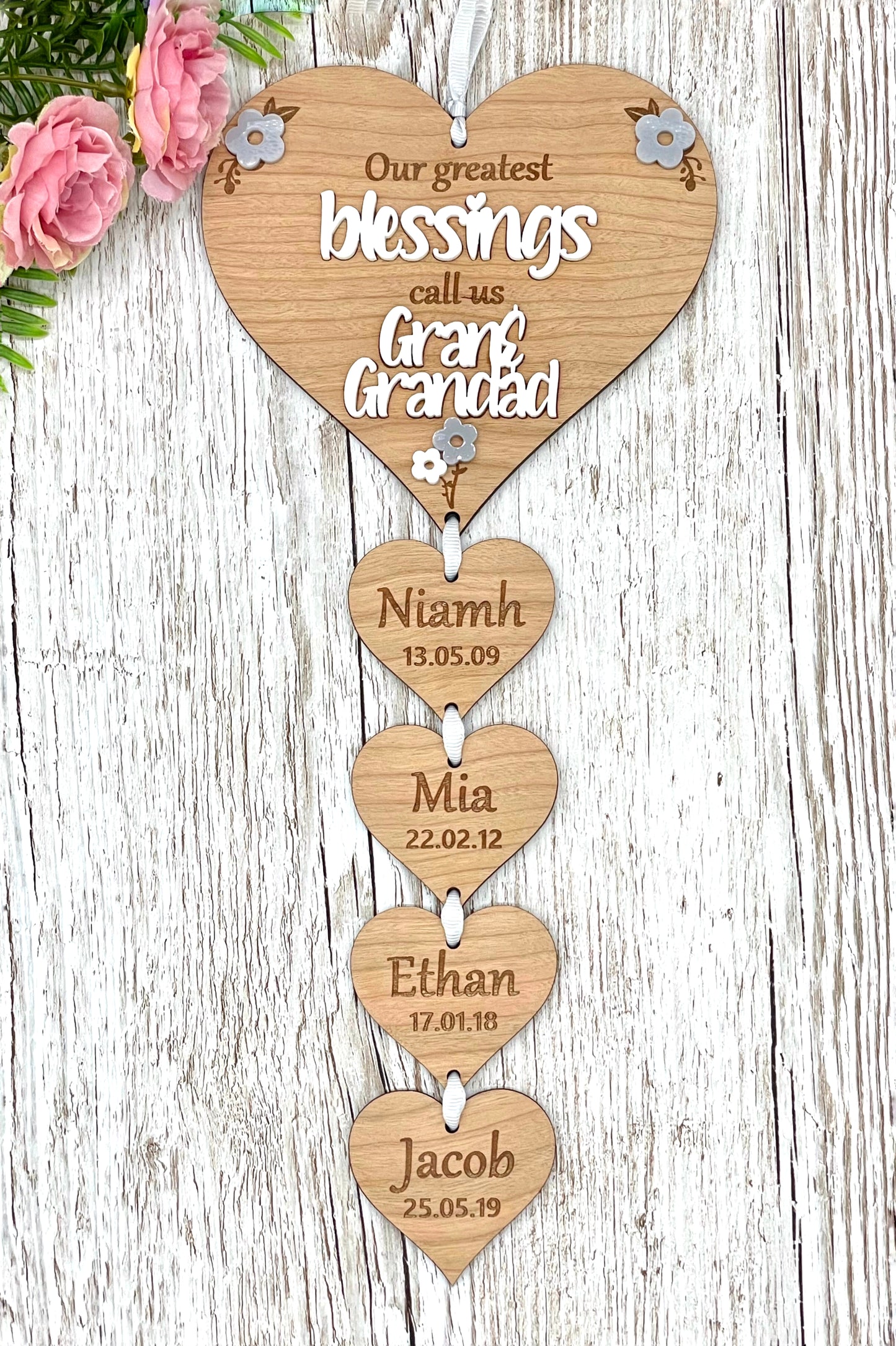 Grandparent Gift | My Greatest Blessings Hanging Heart Plaque