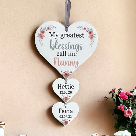 Greatest Blessings Personalised Hanging Heart Plaque