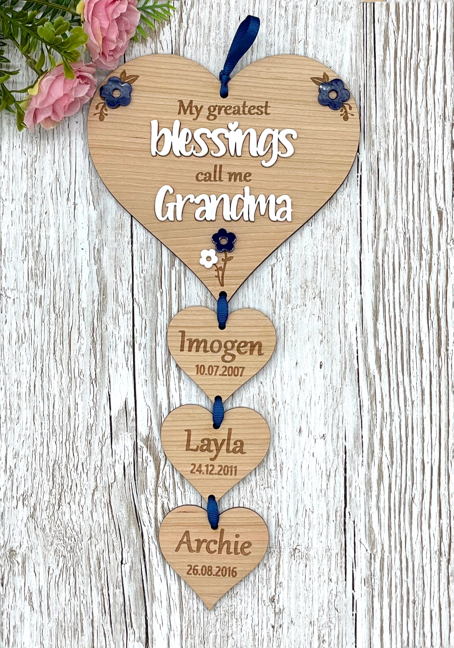 Grandparent Gift | My Greatest Blessings Hanging Heart Plaque