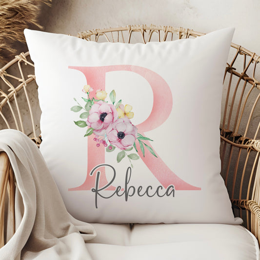 Alphabet Pink Watercolour Pink Cushion