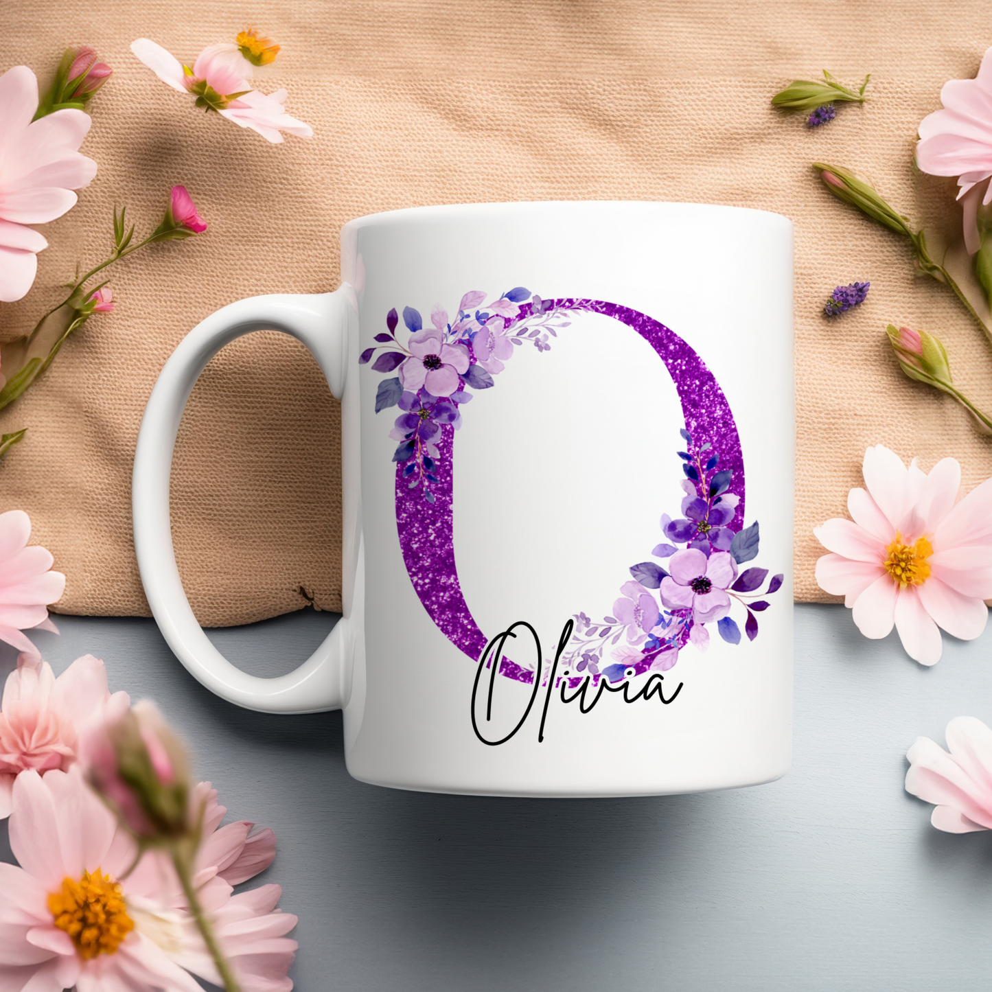 Alphabet Floral Purple Mug