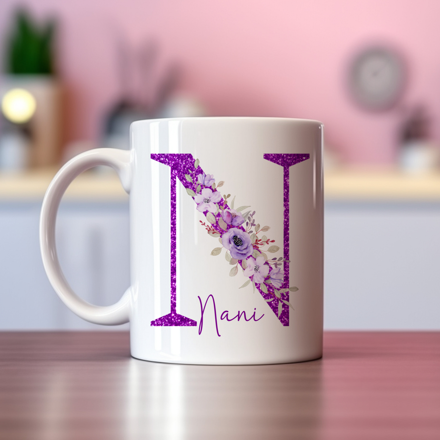 Alphabet Floral Purple Mug