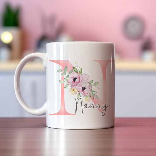 Alphabet Pink Watercolour Floral Mug