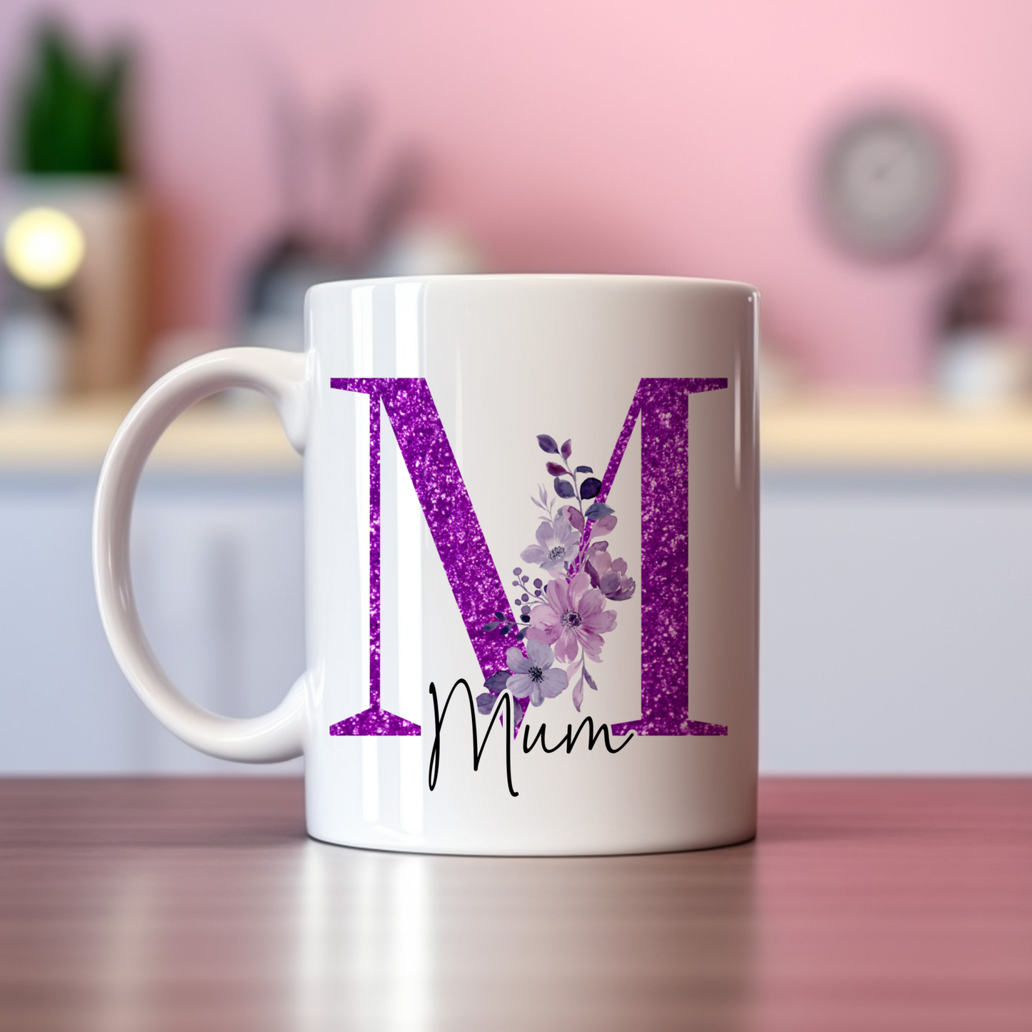 Alphabet Floral Purple Mug