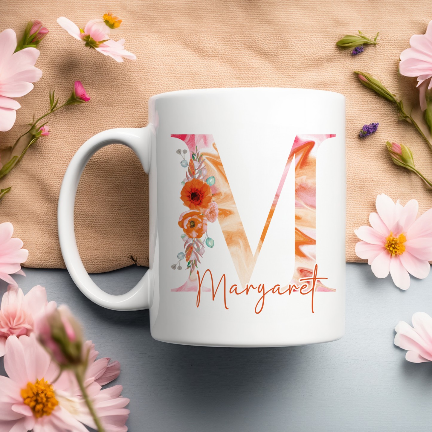 Alphabet Floral Orange Mug