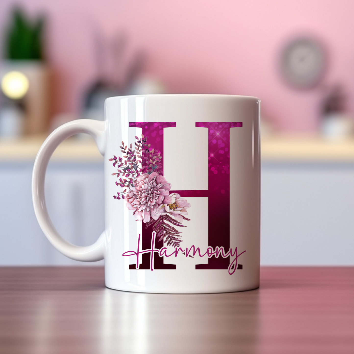 Alphabet Floral Pink Mug