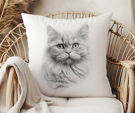 Cat Long Haired Sketchy Cushion