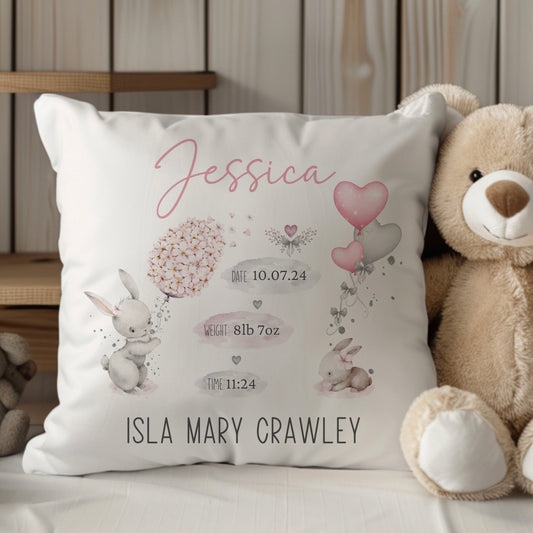 Baby Bunny Stats Personalised Cushion