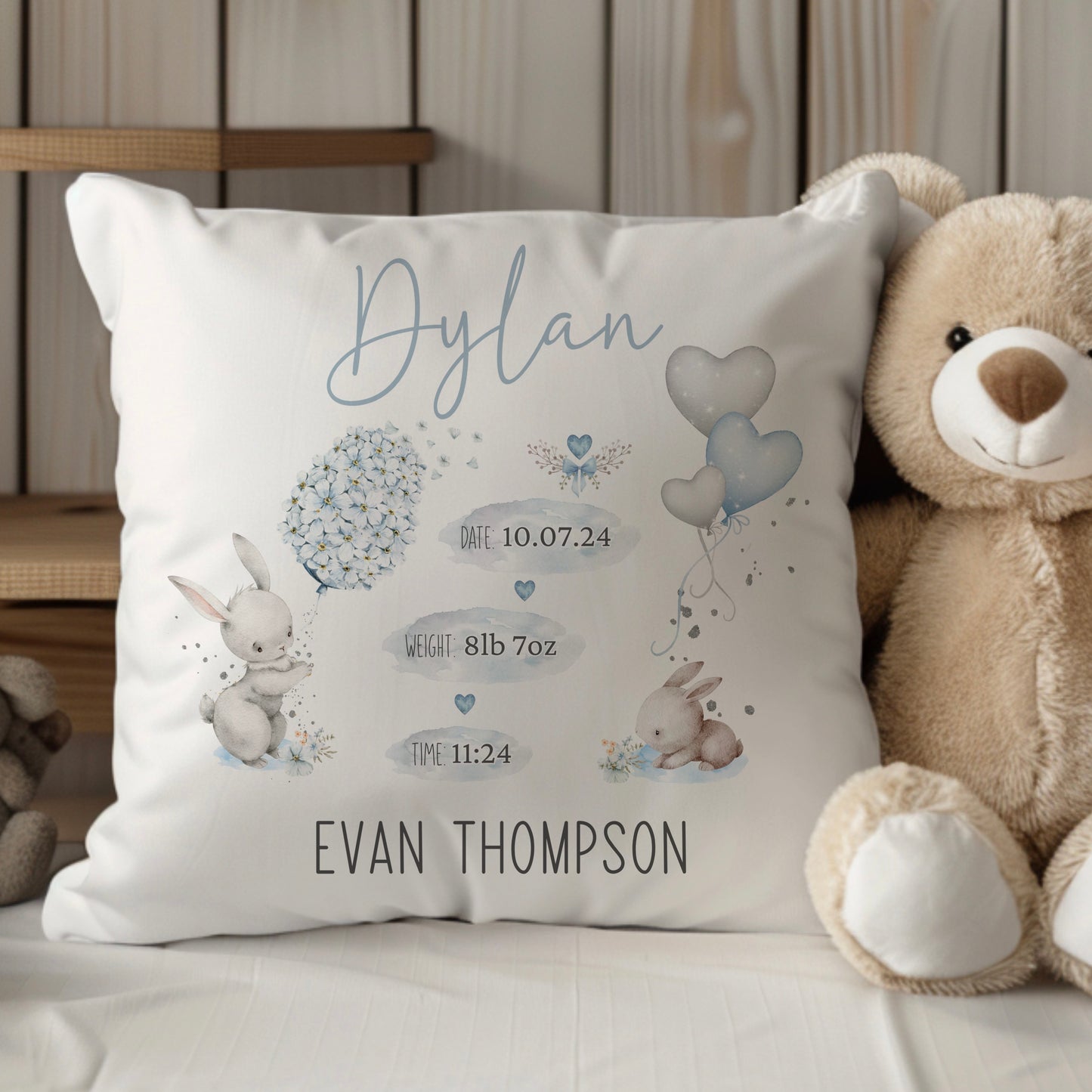 Baby Bunny Stats Personalised Cushion