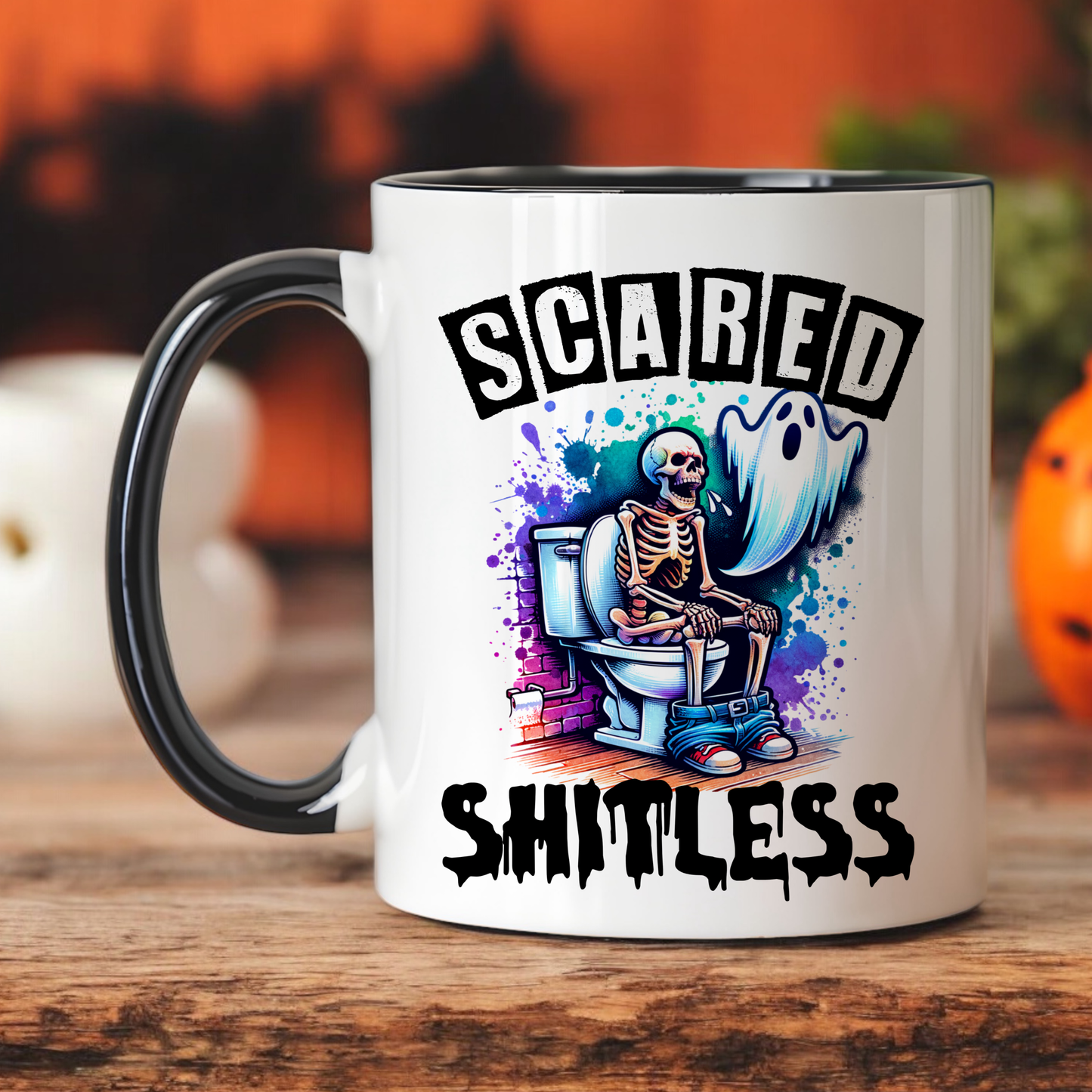 Scared Shitless Skeleton Funny Mug