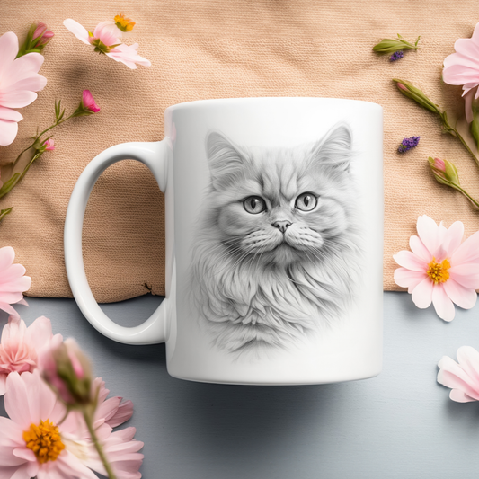 Cat Long Haired Sketchy Mug