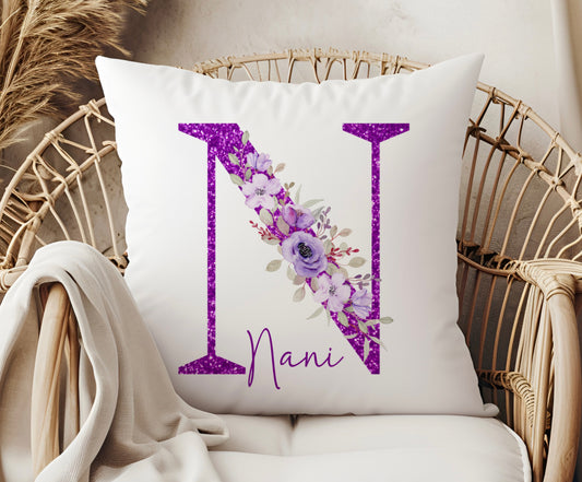 Alphabet Floral Purple Cushion