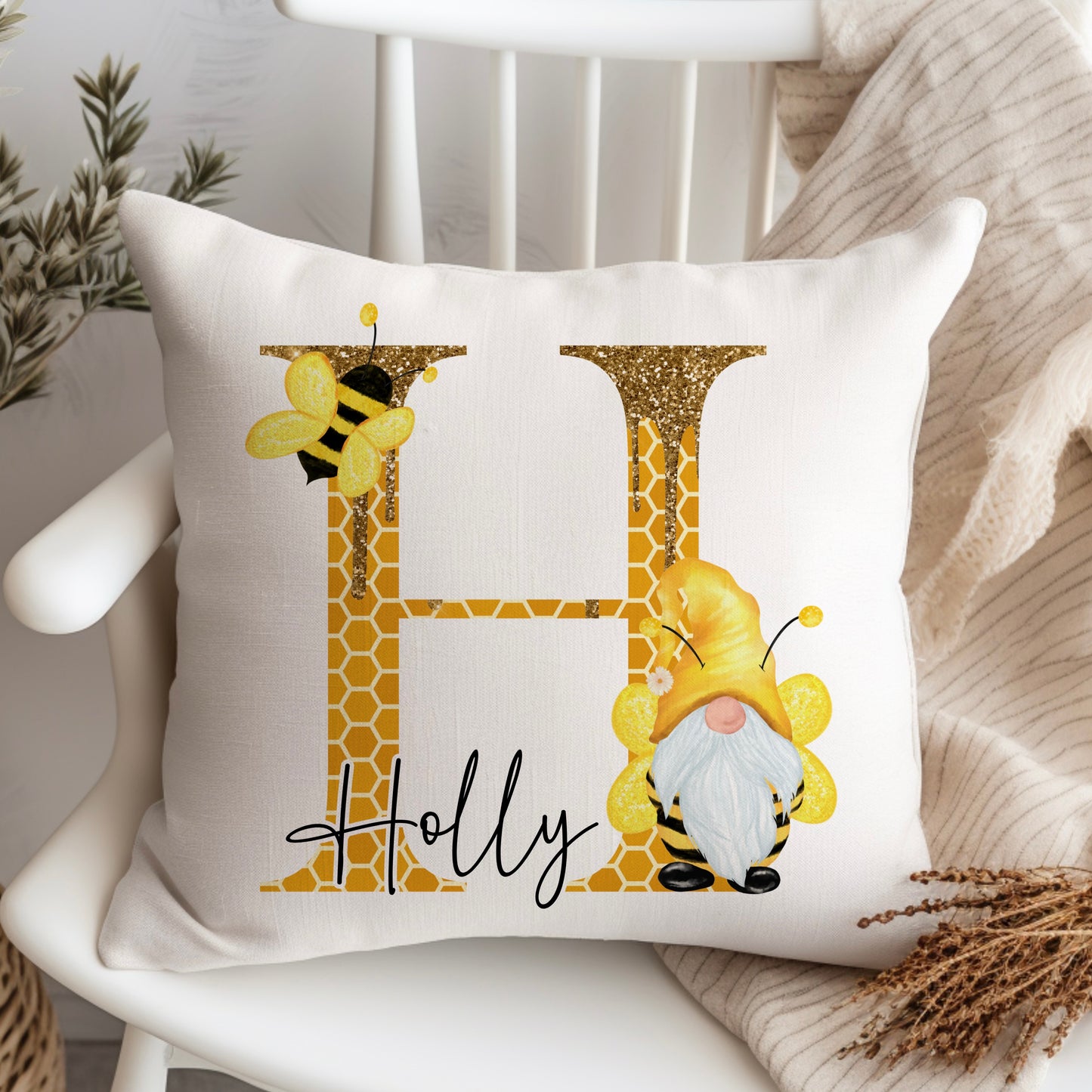 Alphabet Gnome Bee Cushion