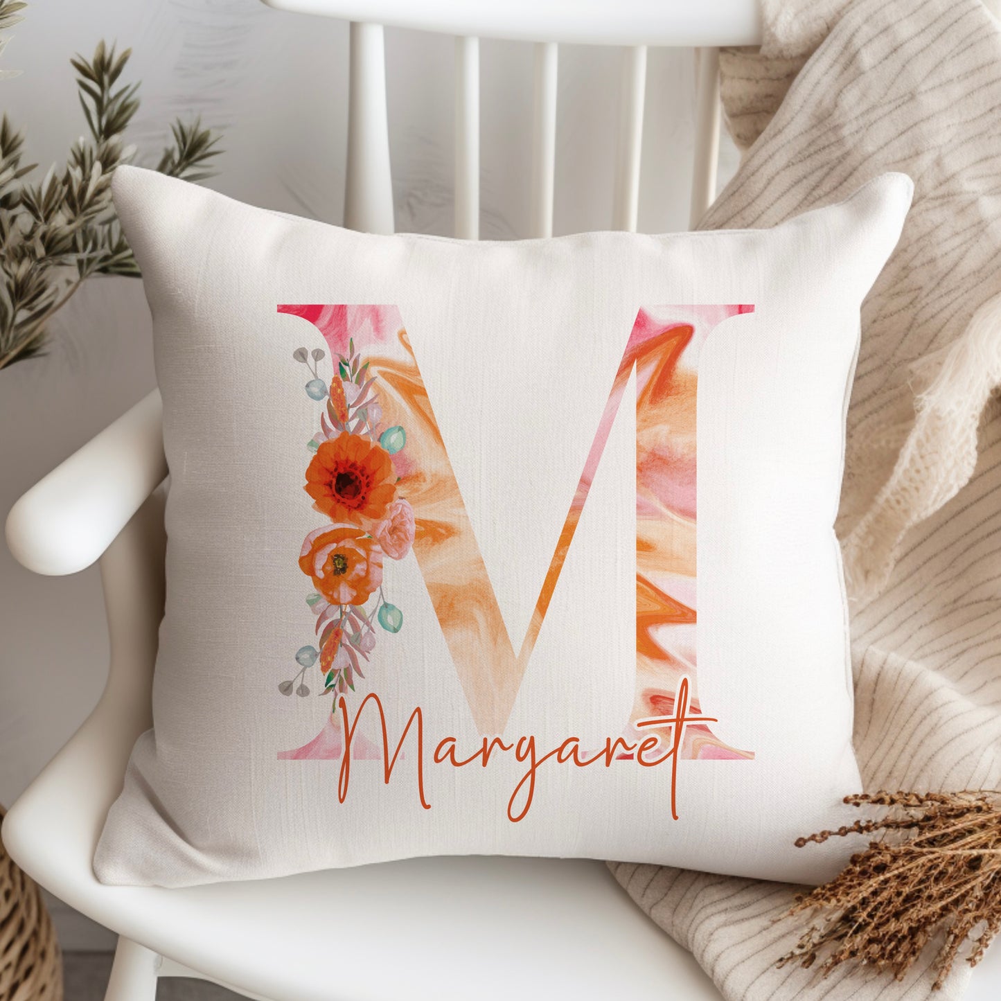 Alphabet Floral Orange Birthday Cushion