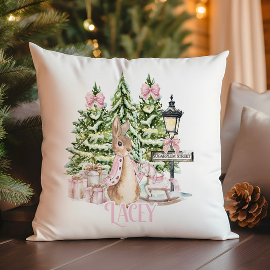 Christmas Rabbit Pink And Blue Cushion