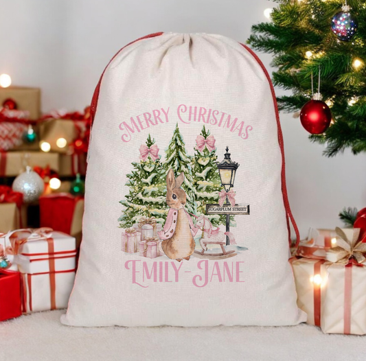 Christmas Rabbit Pink And Blue Santa Sack