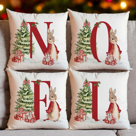 Christmas NOEL Rabbit Design Four Cushion Set