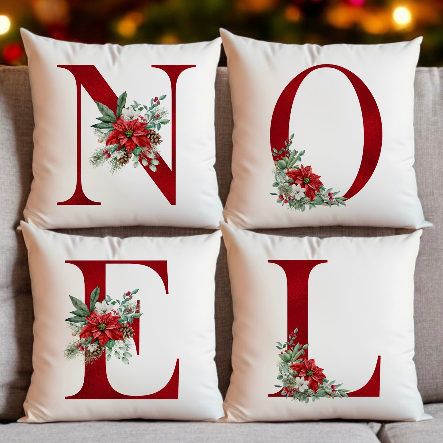 Christmas NOEL Floral Letter Four Cushion Set