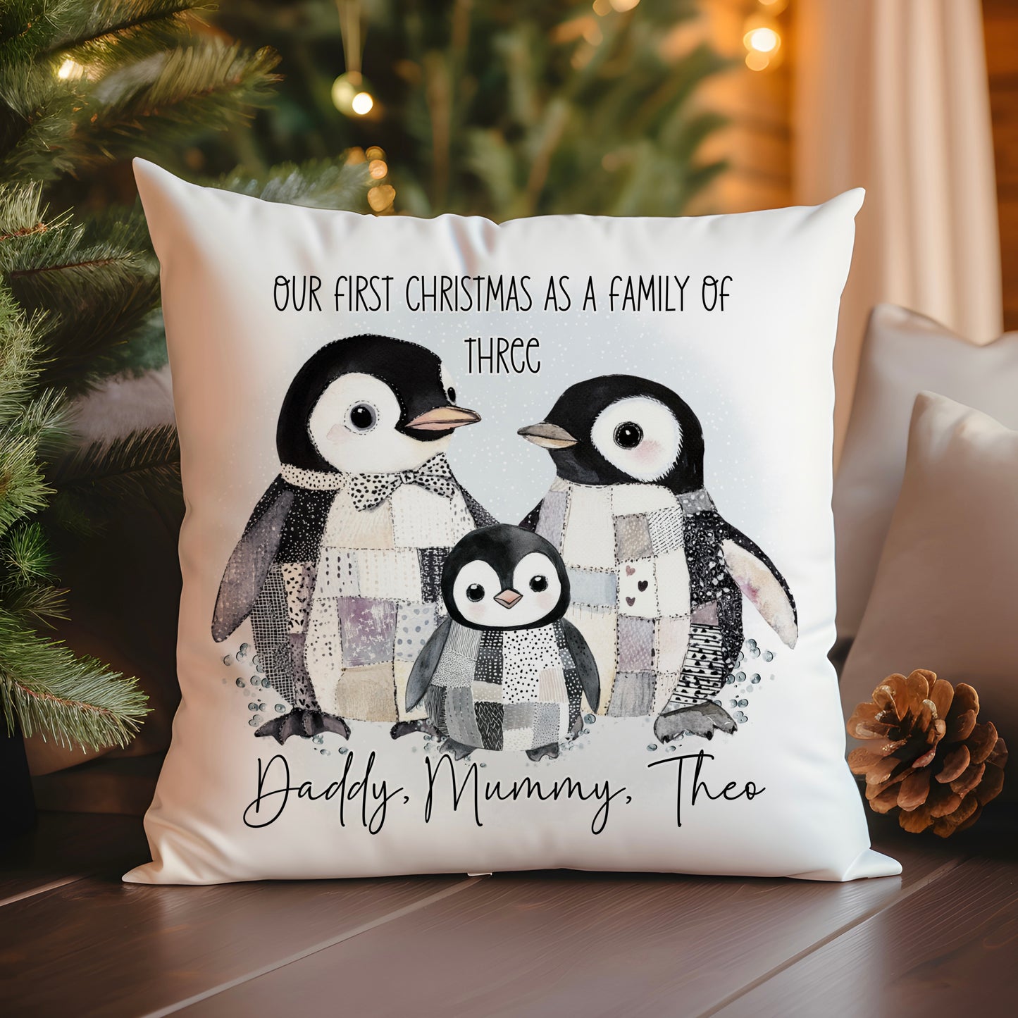 Penguin Christmas Family Cushion