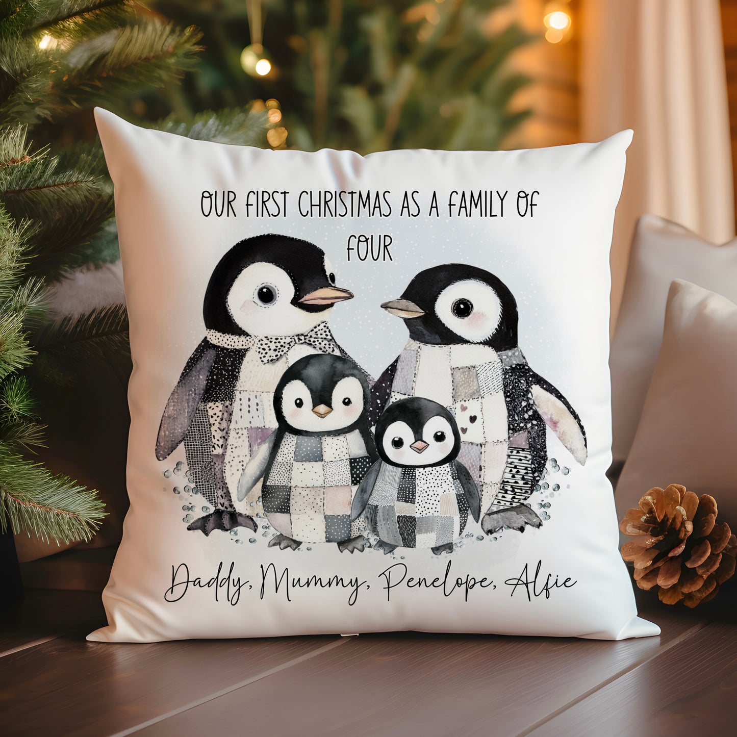 Penguin Christmas Family Cushion