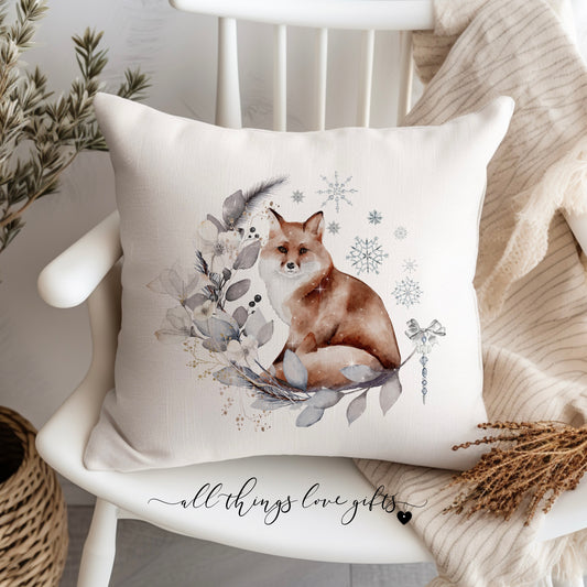 Winter Fox Wreath Cushion