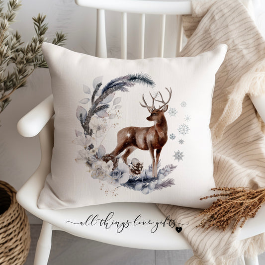 Winter Stag Wreath Cushion