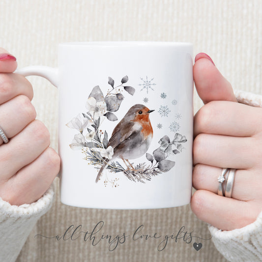 Winter Robin Wreath Mug