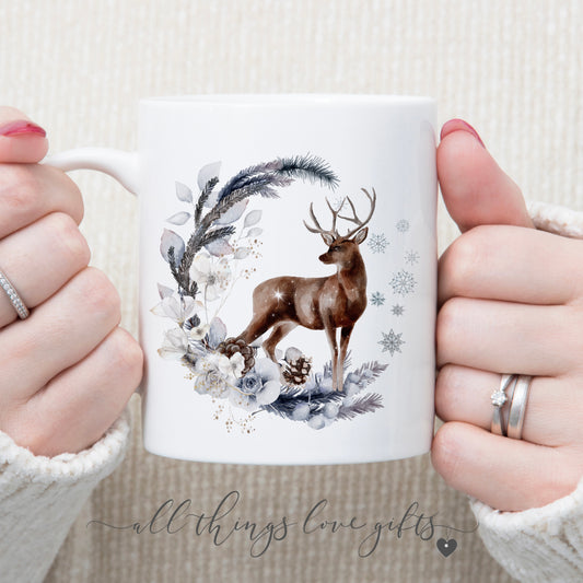 Winter Stag Wreath Mug