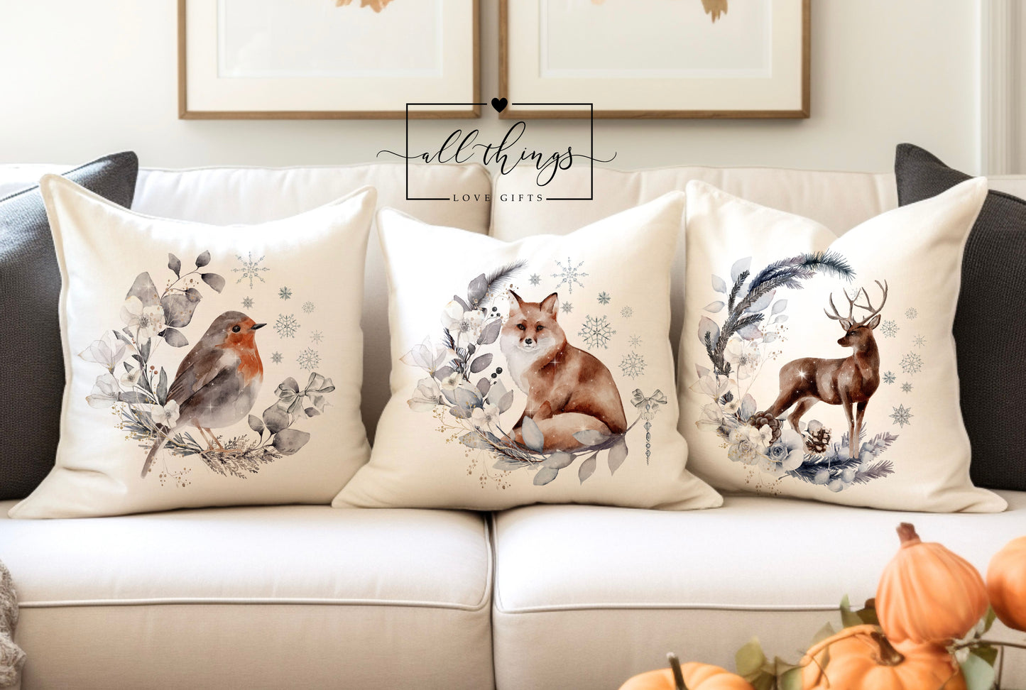 Winter Fox Wreath Cushion