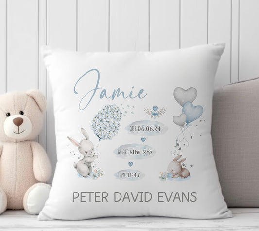 Baby Bunny Stats Personalised Cushion