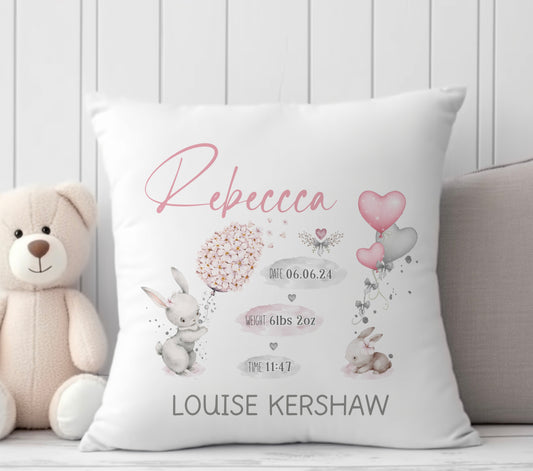 Baby Bunny Stats Personalised Cushion
