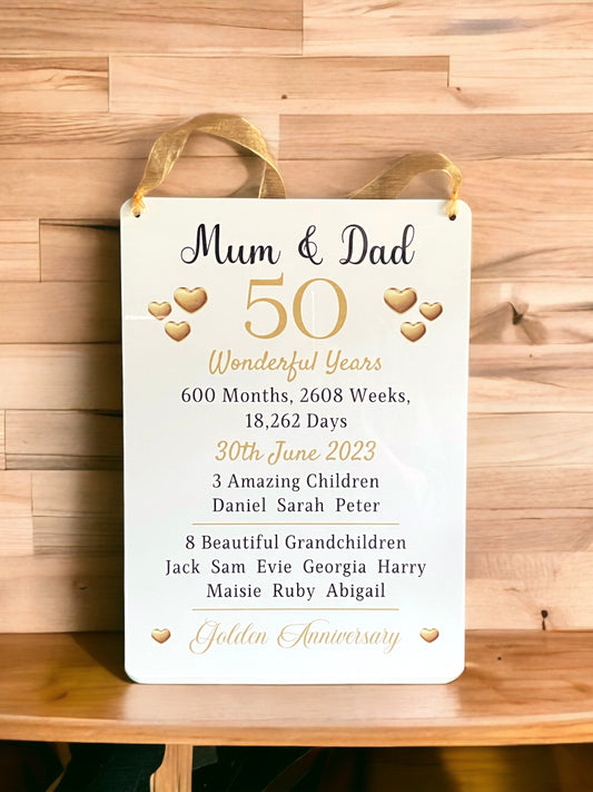Golden Wedding Anniversary Personalised Plaque